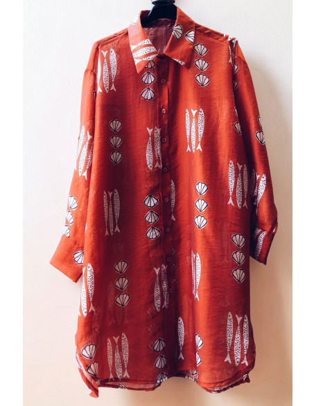 Fish & Seashells dress (brick orange)