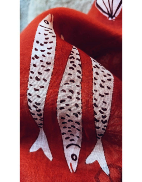Fish & Seashells dress (brick orange)