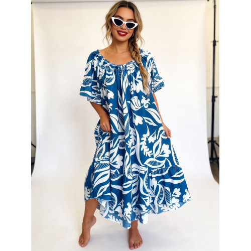 A day in the tropics dress (blue)