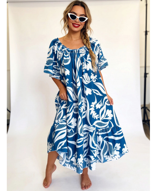 A day in the tropics dress (blue)