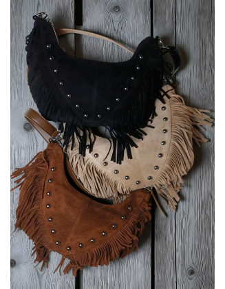 Bohemian moon suede bag