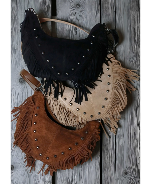 Bohemian moon suede bag