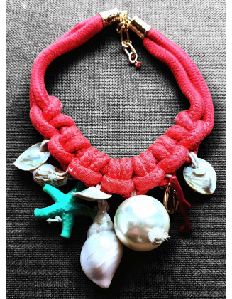 Sea shell and mega pearl statement necklace