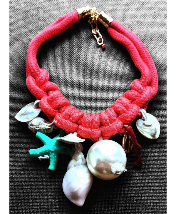 Sea shell and mega pearl statement necklace
